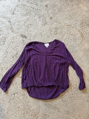 Women's Purple Surplice Long-Sleeve Blouse